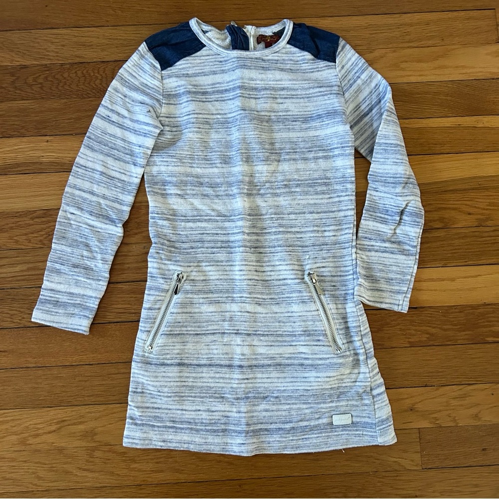 7 for All Mankind Girls Size Small 6-7 blue long-sleeve spaces knit dress